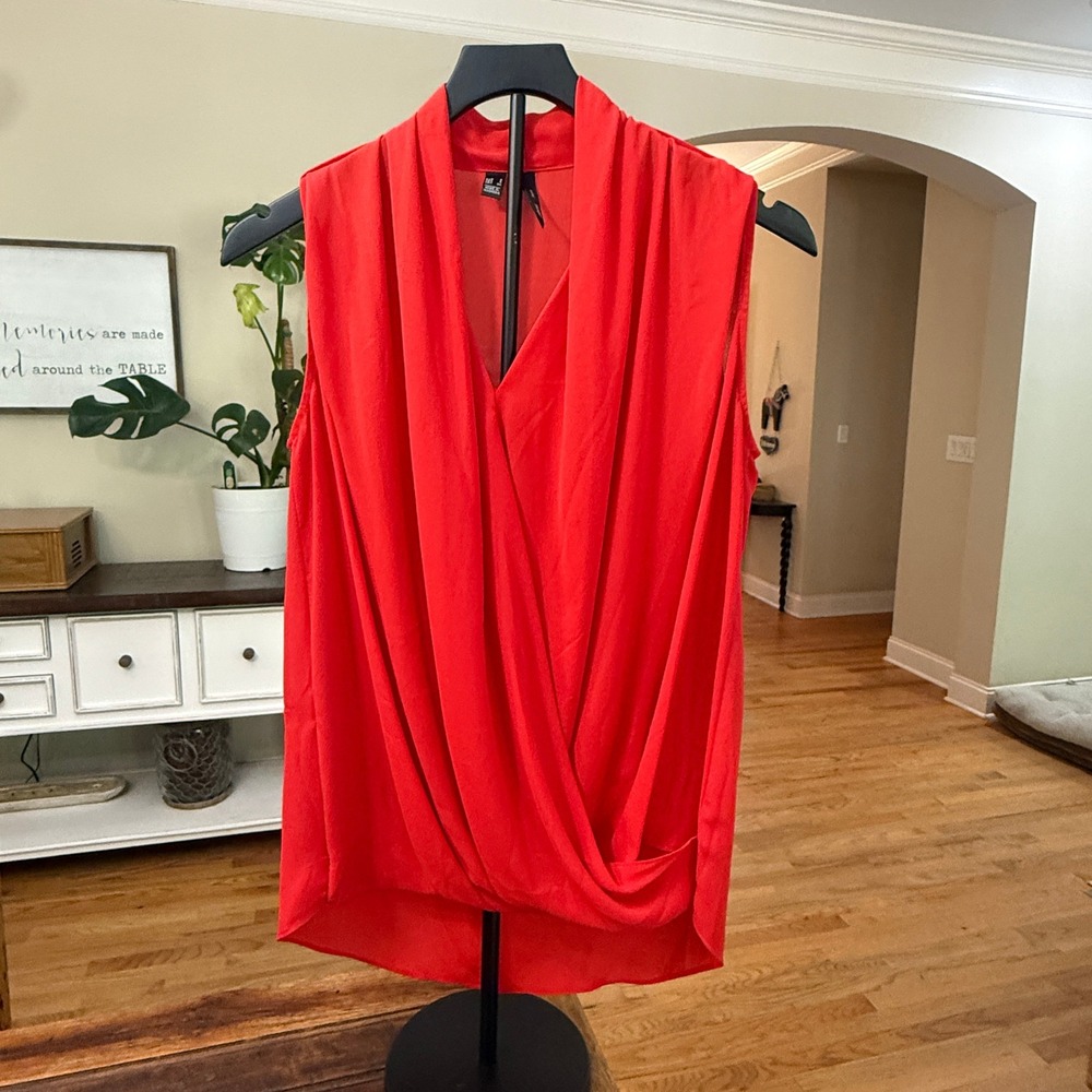 MNG Suit Mango Red Sleeveless Draped Wrap Front V-Neck Blouse Top Size 4